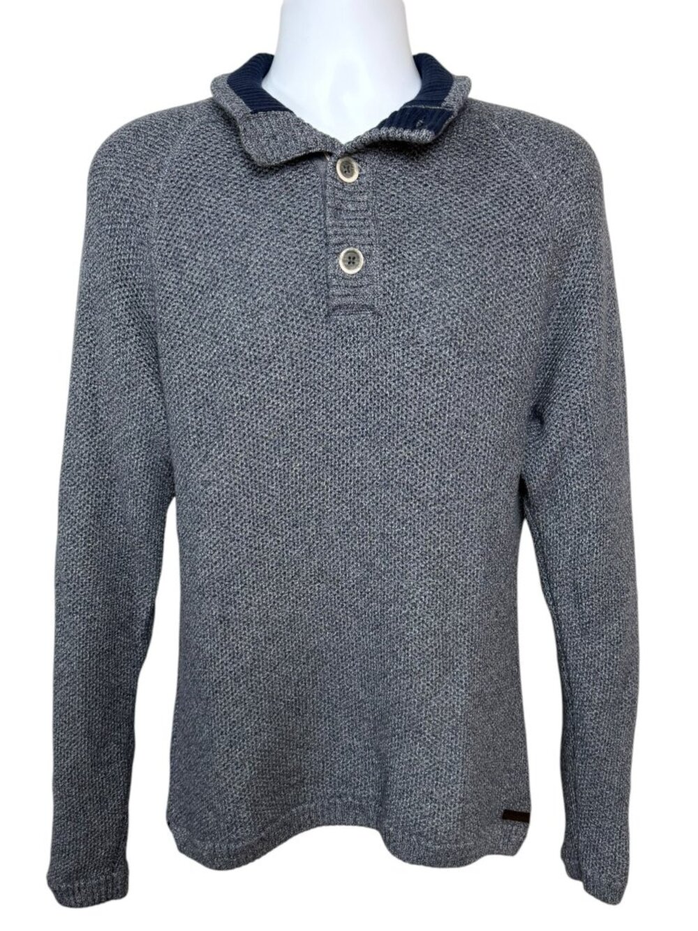 Carbon 2 Cobalt Henley Sweater Men's M Waffle Knit Blue Gray